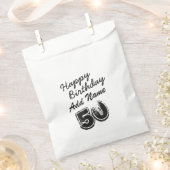 50誕生日パーソナライズされたブラックタイポグラフィ フェイバーバッグ (クリップ留めされた状態)