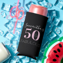 50誕生日パーソナライズされたブラックピンク スリム缶クーラー