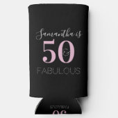 50誕生日パーソナライズされたブラックピンク スリム缶クーラー (裏面)