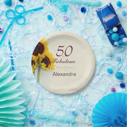 50誕生日ヒマワリ素朴パーティー ペーパープレート (パーティー)
