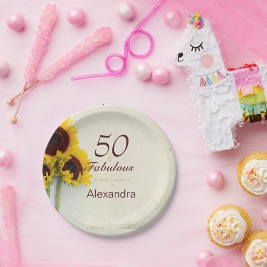50誕生日ヒマワリ素朴パーティー ペーパープレート (パーティー)