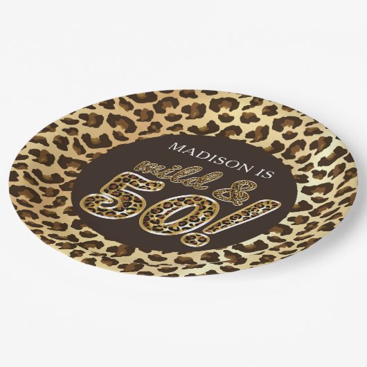 50誕生日ヒョウパーソナライズされたフォイル風船 ペーパープレート (アングル)