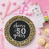 50誕生日ヒョウ黒と金ゴールドテーマ ペーパープレート (パーティー)