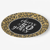 50誕生日ヒョウ黒と金ゴールドテーマ ペーパープレート (アングル)