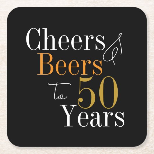 50誕生日ビールと応援ブラック金ゴールドパーティー スクエアペーパーコースター (正面)
