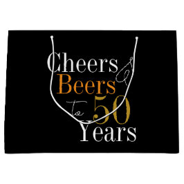 50誕生日ビールと応援ブラック金ゴールドパーティー ラージペーパーバッグ