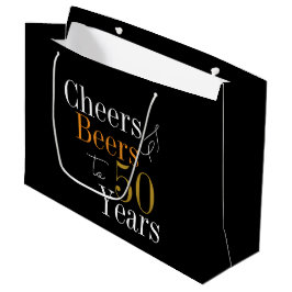 50誕生日ビールと応援ブラック金ゴールドパーティー ラージペーパーバッグ