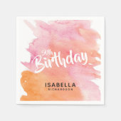 50誕生日ピンクとオレンジの水彩紙 スタンダードカクテルナプキン (正面)