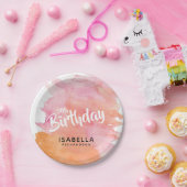 50誕生日ピンクとオレンジの水色 ペーパープレート (パーティー)