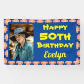 50誕生日ピンクの花写真 横断幕 (横)