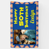 50誕生日ピンクの花写真 横断幕 (縦)