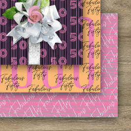 50誕生日ピンクオレンジタイポグラフィ番号 ラッピングペーパーシート