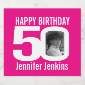 50誕生日ピンクカスタムの写真名ラベル スパークリングワインラベル (シングルラベル)