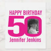 50誕生日ピンクカスタムの写真名ラベル ワインラベル (シングルラベル)