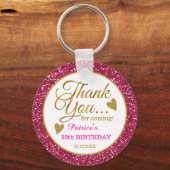 50誕生日ピンクグリッターと金ゴールドありがとう キーホルダー (正面)
