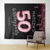 50誕生日ピンクグリッター写真の背景 タペストリー (インサイチュ(横))