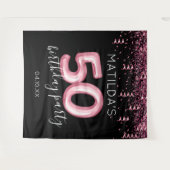 50誕生日ピンクグリッター写真の背景 タペストリー (正面(横))