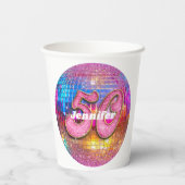 50誕生日ピンクグリッターGroovy 70sディスコボール 紙コップ (裏面)