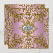 50誕生日ピンクパーティの招待状ジュエルメタル 招待状 (正面/裏面)