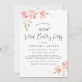 50誕生日ピンクフローラ水彩仮想パーティー 招待状 (正面)