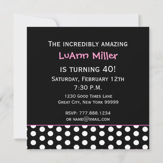 50誕生日ピンクホワイトレッド水玉模様D422 招待状 (裏面)