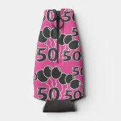50誕生日ピンクモノグラムの黒 ボトルクーラー (裏面)