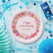 50誕生日ピンクローズ渦巻形のハート ペーパープレート (パーティー)