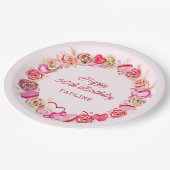 50誕生日ピンクローズ渦巻形のハート ペーパープレート (アングル)