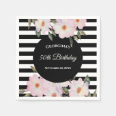 50誕生日ピンクローゼズバレリナブラックストライプズ スタンダードカクテルナプキン (正面)