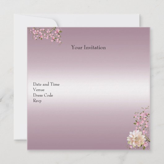 50誕生日ピンクロータスブロッサムフローラ 招待状 (裏面)