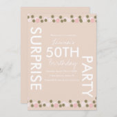 50誕生日ピンク赤面紙吹雪サプライズパーティー 招待状 (正面/裏面)