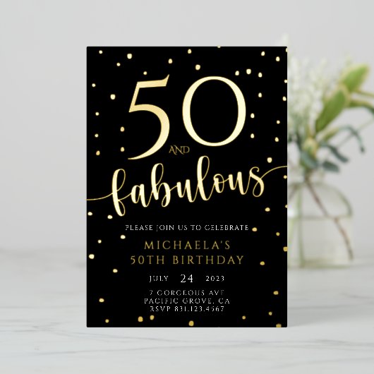 50誕生日フィフティと素晴らしい誕生日 箔招待状 (立ち正面)