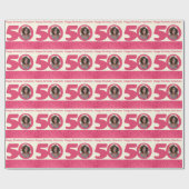 50誕生日フォトおもしろいクリームピンク ラッピングペーパー (フラット)