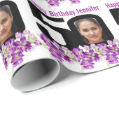 50誕生日フォトおもしろいモノと紫の花 ラッピングペーパー (ロールコーナー)