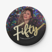 50誕生日フォトカスタムスクリプト金ゴールド色 ペーパープレート (正面)
