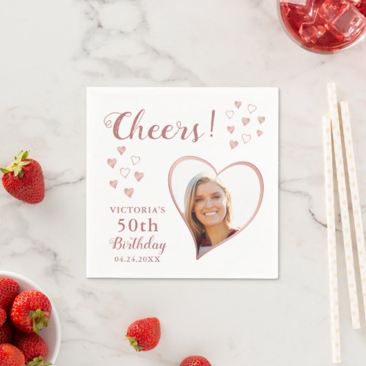 50誕生日フォトカスタムバラ金ゴールドホワイト応援 スタンダードカクテルナプキン (インサイチュ)