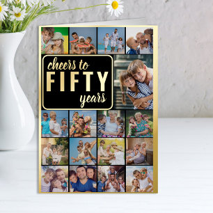 50誕生日フォトコラージュ応援～50年 箔グリーティングカード