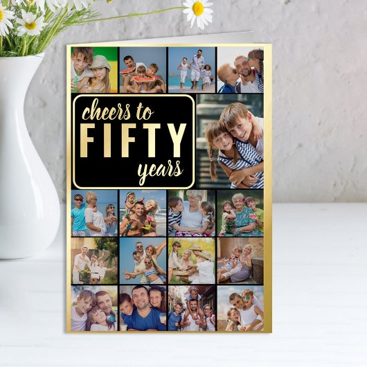 50誕生日フォトコラージュ応援~50年 箔グリーティングカード