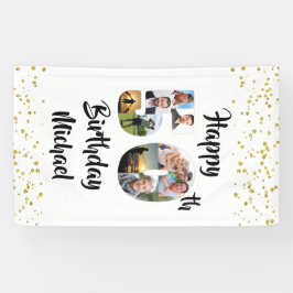 50誕生日フォトコラージュ番号紙吹雪金ゴールド 横断幕