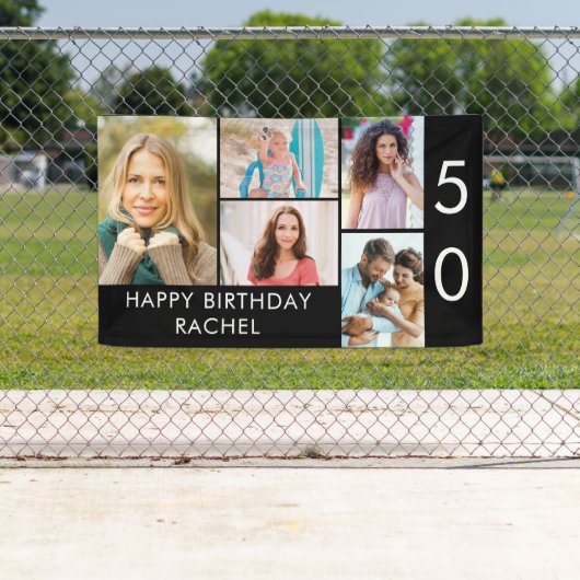 50誕生日フォトコラージュ5写真白黒 横断幕 (インサイチュ)