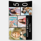 50誕生日フォトコラージュ5写真白黒 横断幕 (縦)