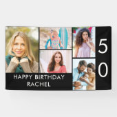 50誕生日フォトコラージュ5写真白黒 横断幕 (横)