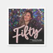 50誕生日フォトスカスタムクリプトピンク スタンダードカクテルナプキン (正面)