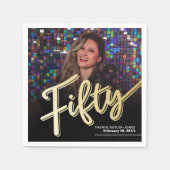 50誕生日フォトスカスタムクリプト金ゴールド スタンダードカクテルナプキン (正面)