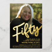 50誕生日フォトスカスタムクリプト金ゴールド 箔招待状 (正面)