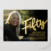 50誕生日フォトスカスタムクリプト金ゴールド 箔招待状 (正面)