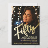 50誕生日フォトスクリプトフラット金ゴールドカラー 招待状 (正面)