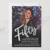 50誕生日フォトスクリプト黒スライバー 招待状 (正面)