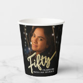 50誕生日フォトスクリプト黒金ゴールド色 紙コップ (正面)