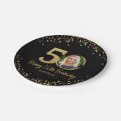 50誕生日フォトフォトシックブラック金ゴールドグリッターカスタム ペーパープレート (アングル)